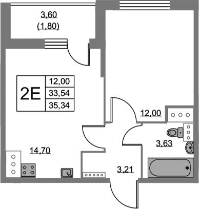 2-комнатная 37 м<sup>2</sup> на 4 этаже 2-комнатная 37 м<sup>2</sup> на 4 этаже