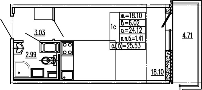 Студия 28 м<sup>2</sup> на 14 этаже Студия 28 м<sup>2</sup> на 14 этаже