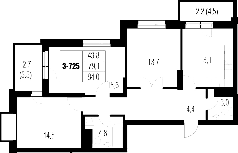 3-комнатная 88 м<sup>2</sup> на 2 этаже 3-комнатная 88 м<sup>2</sup> на 2 этаже