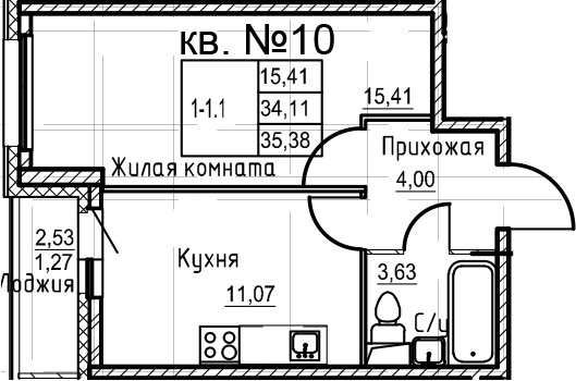 1-комнатная 36 м<sup>2</sup> на 2 этаже 1-комнатная 36 м<sup>2</sup> на 2 этаже
