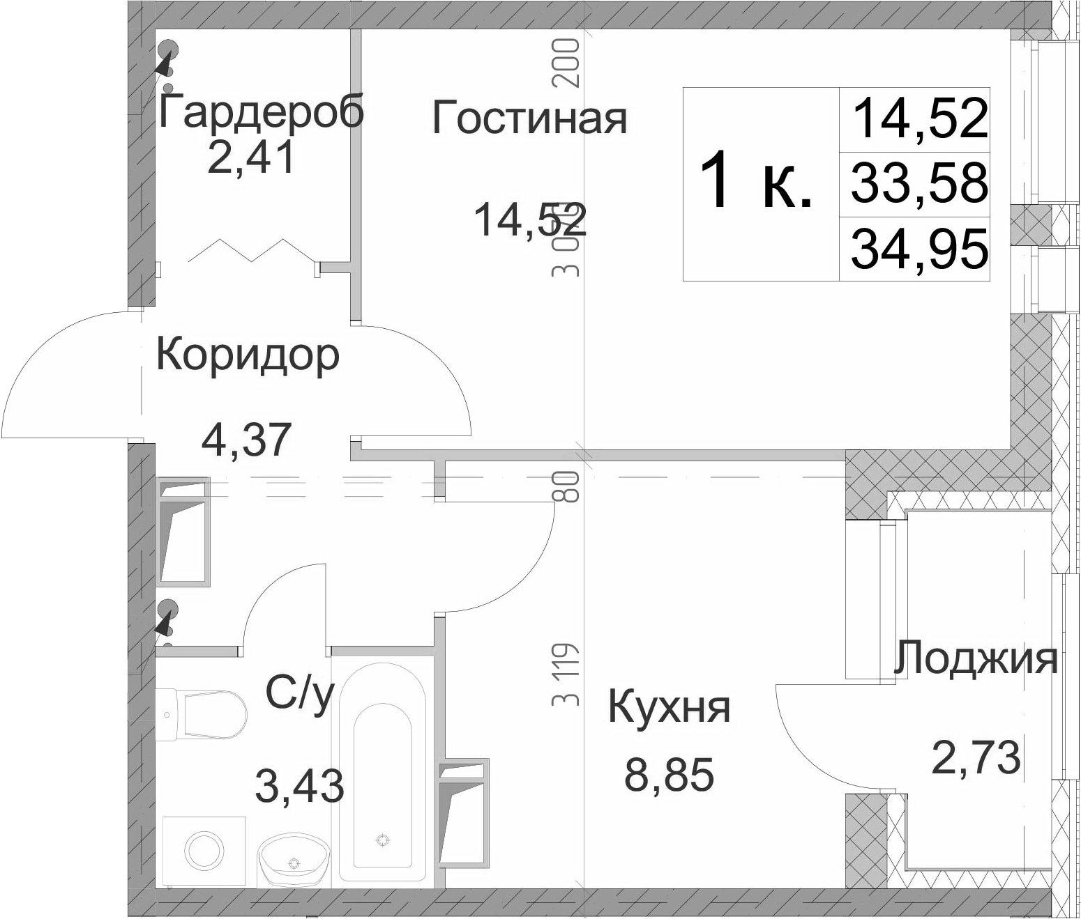 1-комнатная 36 м<sup>2</sup> на 13 этаже 1-комнатная 36 м<sup>2</sup> на 13 этаже