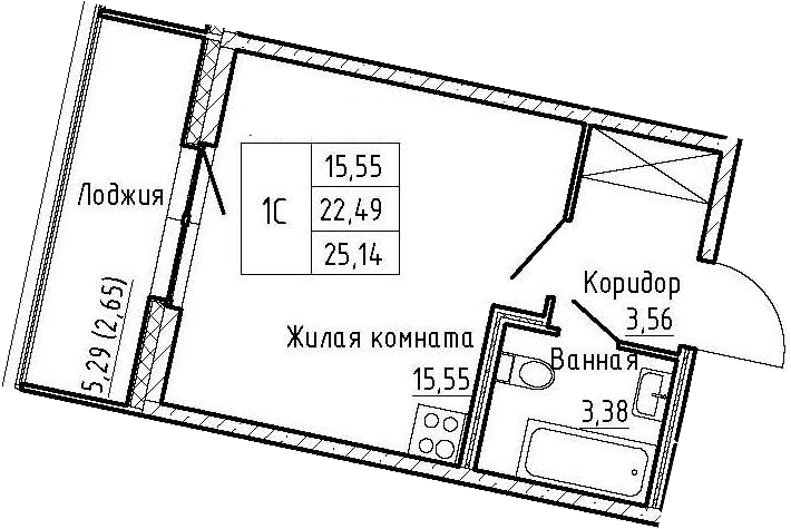 Студия 27 м<sup>2</sup> на 3 этаже Студия 27 м<sup>2</sup> на 3 этаже