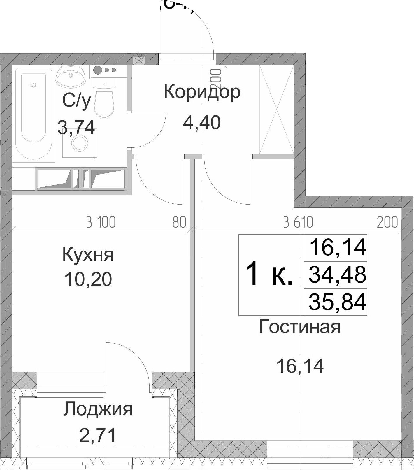 1-комнатная 37 м<sup>2</sup> на 2 этаже 1-комнатная 37 м<sup>2</sup> на 2 этаже
