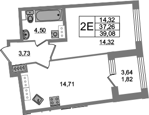 2-комнатная 40 м<sup>2</sup> на 15 этаже 2-комнатная 40 м<sup>2</sup> на 15 этаже