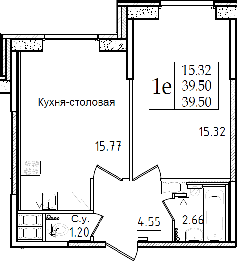 2-комнатная 39 м<sup>2</sup> на 1 этаже 2-комнатная 39 м<sup>2</sup> на 1 этаже