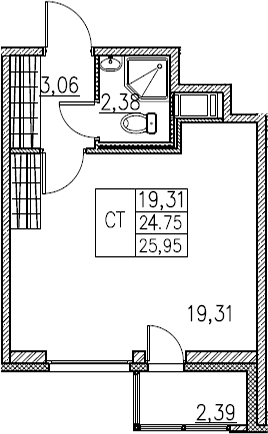 Студия 27 м<sup>2</sup> на 2 этаже Студия 27 м<sup>2</sup> на 2 этаже