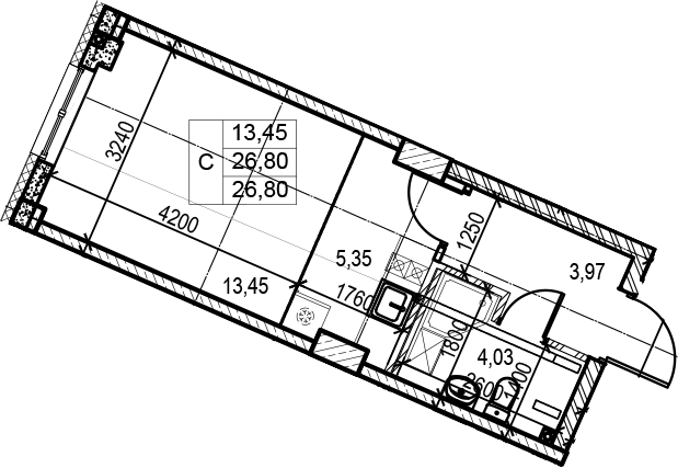 Студия 26 м<sup>2</sup> на 2 этаже Студия 26 м<sup>2</sup> на 2 этаже