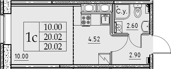 Студия 20 м<sup>2</sup> на 2 этаже Студия 20 м<sup>2</sup> на 2 этаже