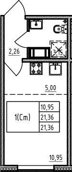 Студия 21 м<sup>2</sup> на 3 этаже Студия 21 м<sup>2</sup> на 3 этаже