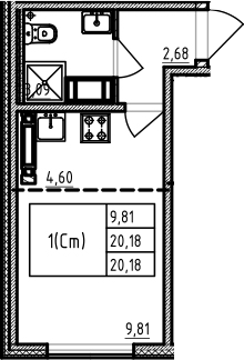 Студия 20 м<sup>2</sup> на 18 этаже Студия 20 м<sup>2</sup> на 18 этаже