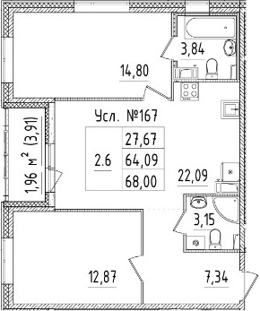3-комнатная 68 м<sup>2</sup> на 3 этаже 3-комнатная 68 м<sup>2</sup> на 3 этаже