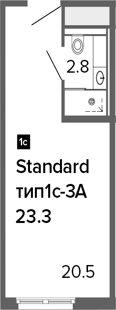 Студия 23 м<sup>2</sup> на 7 этаже Студия 23 м<sup>2</sup> на 7 этаже