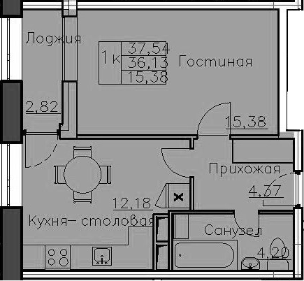 1-комнатная 38 м<sup>2</sup> на 1 этаже 1-комнатная 38 м<sup>2</sup> на 1 этаже