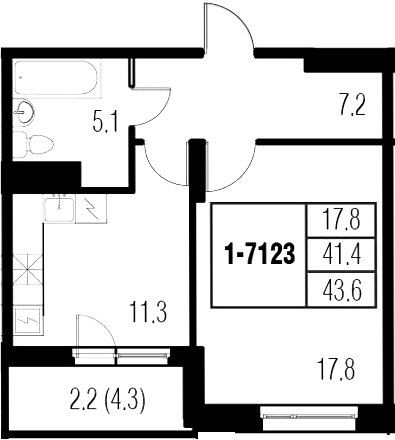 1-комнатная 45 м<sup>2</sup> на 13 этаже 1-комнатная 45 м<sup>2</sup> на 13 этаже