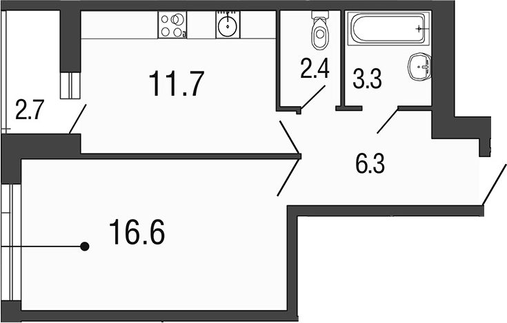 1-комнатная 43 м<sup>2</sup> на 1 этаже 1-комнатная 43 м<sup>2</sup> на 1 этаже