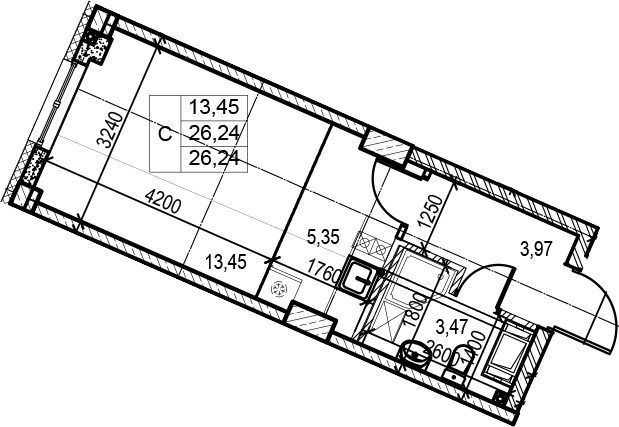 Студия 26 м<sup>2</sup> на 3 этаже Студия 26 м<sup>2</sup> на 3 этаже