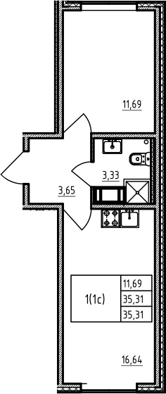 2-комнатная 35 м<sup>2</sup> на 2 этаже 2-комнатная 35 м<sup>2</sup> на 2 этаже