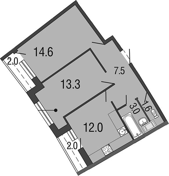 2-комнатная 54 м<sup>2</sup> на 11 этаже 2-комнатная 54 м<sup>2</sup> на 11 этаже