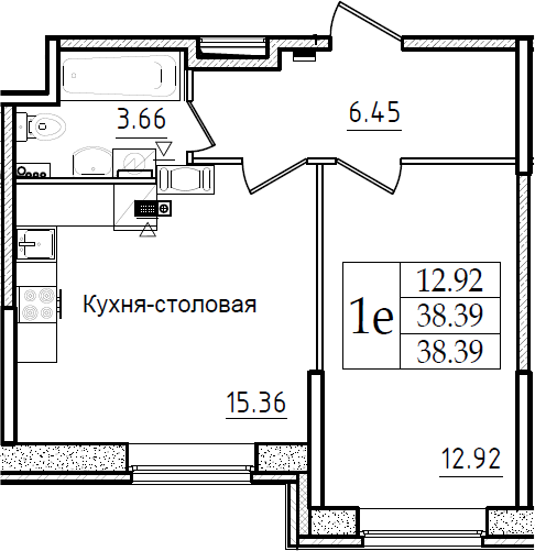 2-комнатная 38 м<sup>2</sup> на 1 этаже 2-комнатная 38 м<sup>2</sup> на 1 этаже