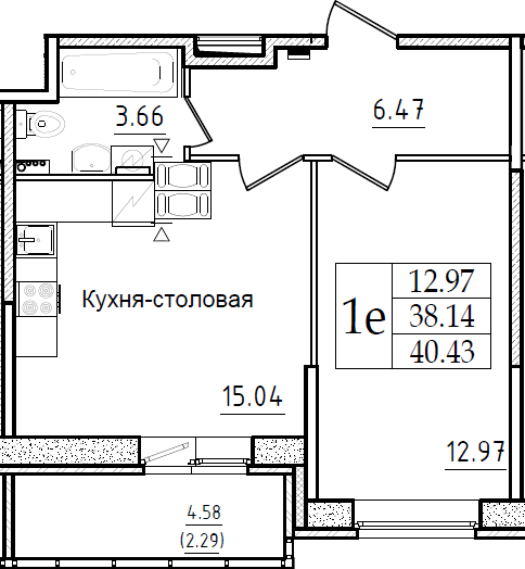 2-комнатная 42 м<sup>2</sup> на 6 этаже 2-комнатная 42 м<sup>2</sup> на 6 этаже
