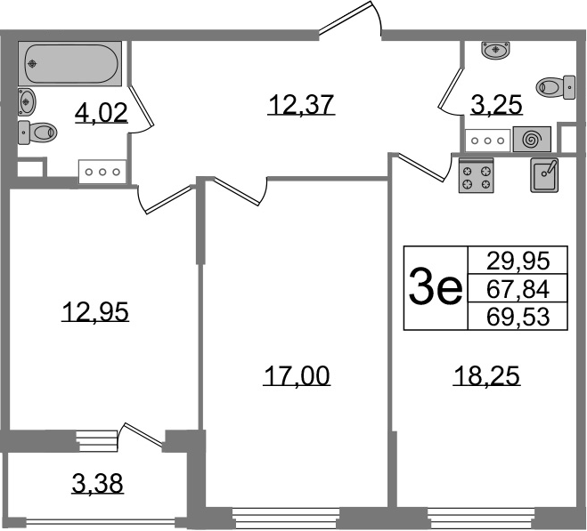 3-комнатная 71 м<sup>2</sup> на 9 этаже 3-комнатная 71 м<sup>2</sup> на 9 этаже