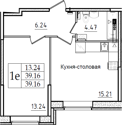 2-комнатная 39 м<sup>2</sup> на 1 этаже 2-комнатная 39 м<sup>2</sup> на 1 этаже