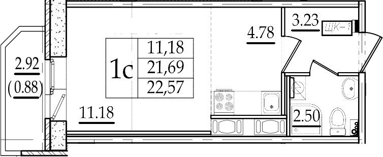 Студия 24 м<sup>2</sup> на 15 этаже Студия 24 м<sup>2</sup> на 15 этаже