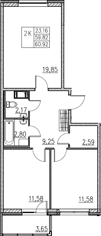 3-комнатная 63 м<sup>2</sup> на 4 этаже 3-комнатная 63 м<sup>2</sup> на 4 этаже