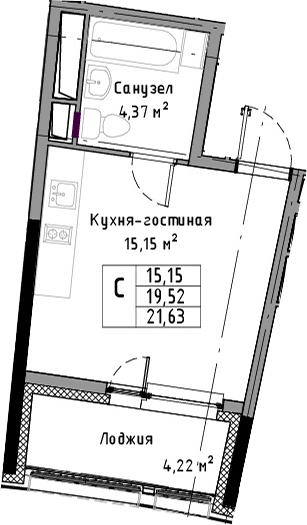 Студия 23 м<sup>2</sup> на 3 этаже Студия 23 м<sup>2</sup> на 3 этаже