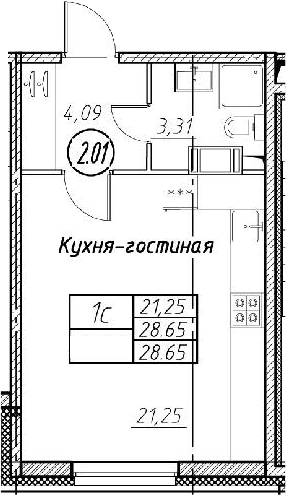 Студия 28 м<sup>2</sup> на 2 этаже Студия 28 м<sup>2</sup> на 2 этаже