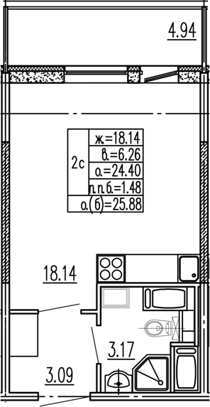Студия 29 м<sup>2</sup> на 15 этаже Студия 29 м<sup>2</sup> на 15 этаже