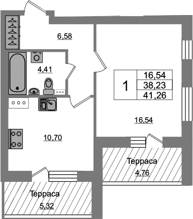 1-комнатная 48 м<sup>2</sup> на 5 этаже 1-комнатная 48 м<sup>2</sup> на 5 этаже