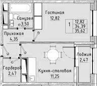 1-комнатная 36 м<sup>2</sup> на 10 этаже 1-комнатная 36 м<sup>2</sup> на 10 этаже