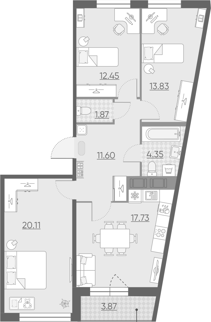 4-комнатная 85 м<sup>2</sup> на 14 этаже 4-комнатная 85 м<sup>2</sup> на 14 этаже