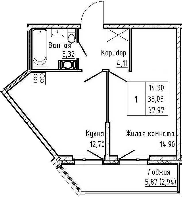 1-комнатная 40 м<sup>2</sup> на 3 этаже 1-комнатная 40 м<sup>2</sup> на 3 этаже