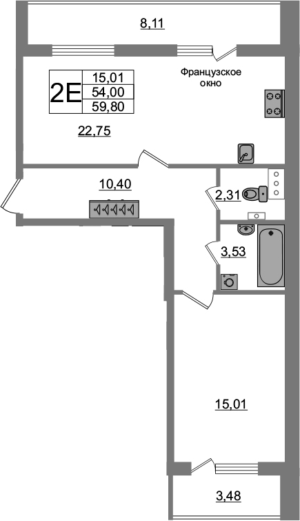 2-комнатная 65 м<sup>2</sup> на 3 этаже 2-комнатная 65 м<sup>2</sup> на 3 этаже