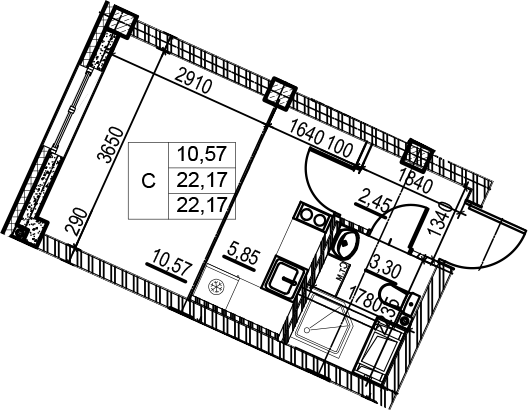 Студия 22 м<sup>2</sup> на 4 этаже Студия 22 м<sup>2</sup> на 4 этаже
