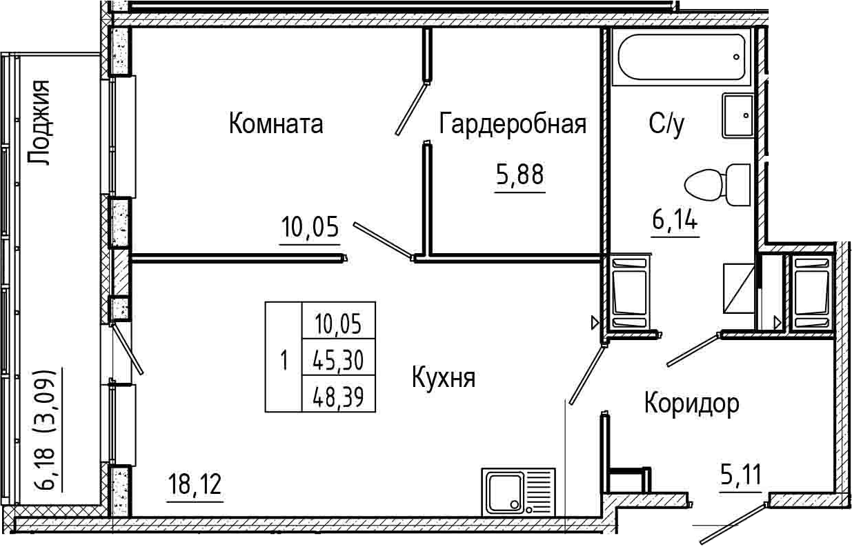 2-комнатная 51 м<sup>2</sup> на 20 этаже 2-комнатная 51 м<sup>2</sup> на 20 этаже