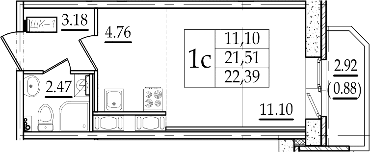 Студия 24 м<sup>2</sup> на 11 этаже Студия 24 м<sup>2</sup> на 11 этаже