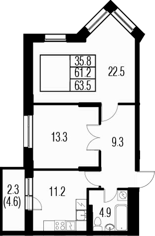 2-комнатная 65 м<sup>2</sup> на 3 этаже 2-комнатная 65 м<sup>2</sup> на 3 этаже