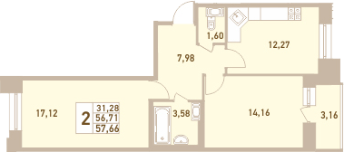 2-комнатная 59 м<sup>2</sup> на 6 этаже 2-комнатная 59 м<sup>2</sup> на 6 этаже