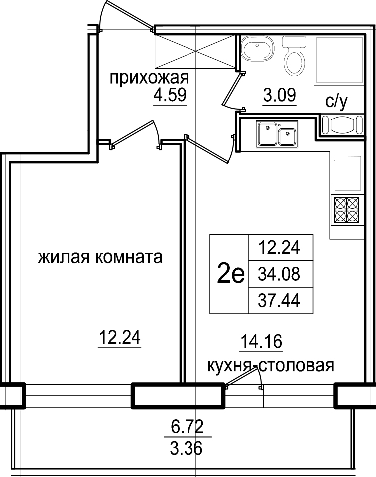 1-комнатная 40 м<sup>2</sup> на 2 этаже 1-комнатная 40 м<sup>2</sup> на 2 этаже