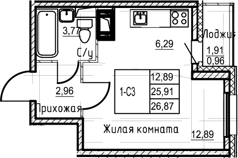 Студия 27 м<sup>2</sup> на 4 этаже Студия 27 м<sup>2</sup> на 4 этаже