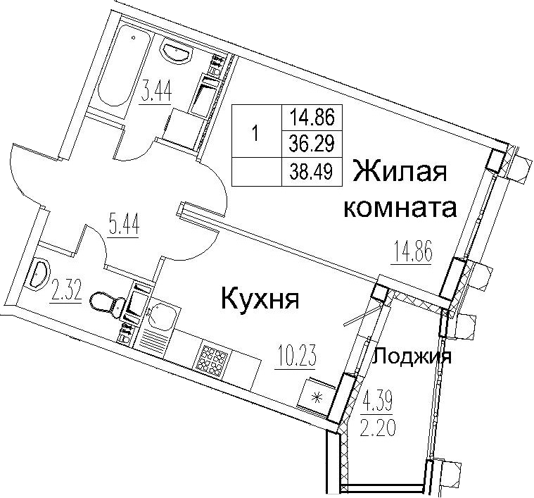 1-комнатная 40 м<sup>2</sup> на 11 этаже 1-комнатная 40 м<sup>2</sup> на 11 этаже