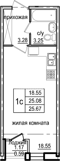 Студия 26 м<sup>2</sup> на 1 этаже Студия 26 м<sup>2</sup> на 1 этаже