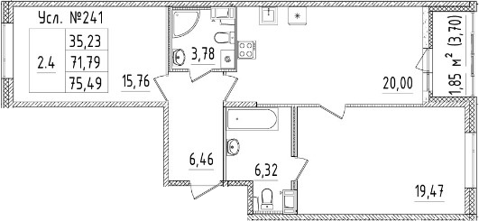 3-комнатная 75 м<sup>2</sup> на 9 этаже 3-комнатная 75 м<sup>2</sup> на 9 этаже