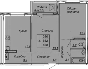 2-комнатная 58 м<sup>2</sup> на 10 этаже 2-комнатная 58 м<sup>2</sup> на 10 этаже