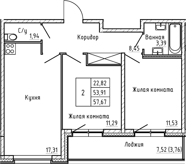 3-комнатная 61 м<sup>2</sup> на 1 этаже 3-комнатная 61 м<sup>2</sup> на 1 этаже