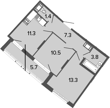 2-комнатная 53 м<sup>2</sup> на 11 этаже 2-комнатная 53 м<sup>2</sup> на 11 этаже