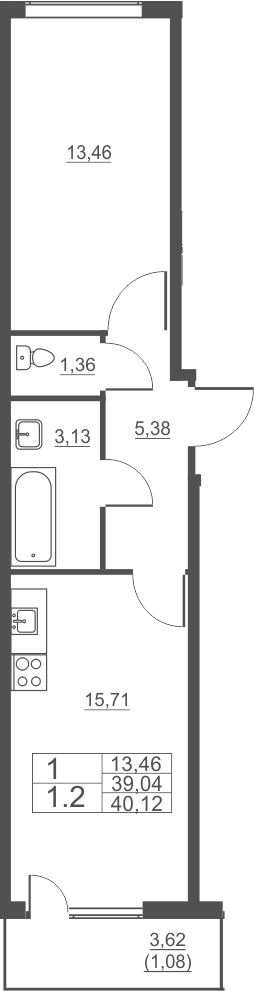 2-комнатная 42 м<sup>2</sup> на 2 этаже 2-комнатная 42 м<sup>2</sup> на 2 этаже